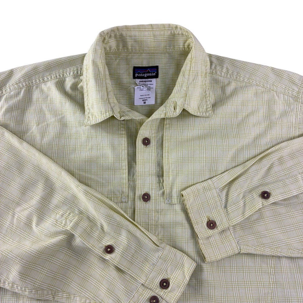 Patagonia Button Down Shirt Mens‎ M Yellow Check Organic Cotton Gorpcore Earthy